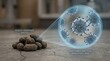 © Pixels Stock - Rodent droppings magnified to show hantavirus particles, microscopic view of infectious virus on laboratory floor.
