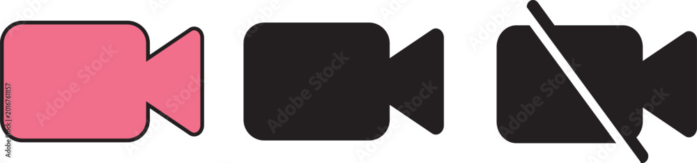 Video Disabled Icon enable and disable video camera icon set, collection of record and mute ...