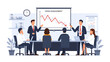 © Salim - Business team in a meeting discussing a downward trending graph on a projector screen labeled Crisis Management