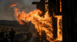 © shorife - Violent flames erupting from wooden structure during intense house fire