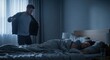 © Maryia - Early morning bedroom scene with tired worker coming home after night shift, illustrating sleep disruption and different routines for couples.