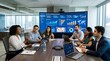 © Farah - Business team collaborative meeting with data analytics on screen
