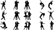 © Md - Dance silhouette collection featuring men and women performing energetic dance poses isolated on light background for entertainment design