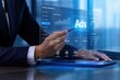© FoxGrafy - Digital marketing expert analyzes online advertising performance data on a futuristic holographic dashboard with detailed campaign metrics.