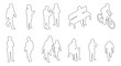 © MkJutt - Architectural People Outline Vector Collection Featuring Mixed Top Side Front and Back Views Modern Urban Office Lifestyle Poses Walking Meetings Sitting Tablet Use Cyclist and Waiting Figures