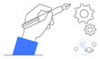 © robu_s - Innovation, creativity, design thinking, technology, brainstorming, problem-solving. Hand holding pen with gears and planetary symbols. Innovation and creativity concept