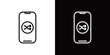 © Queso - シャッフル再生マークが表示されたスマホ画面のラインアイコン。白い線と黒い線のモノクロベクターイラストセット