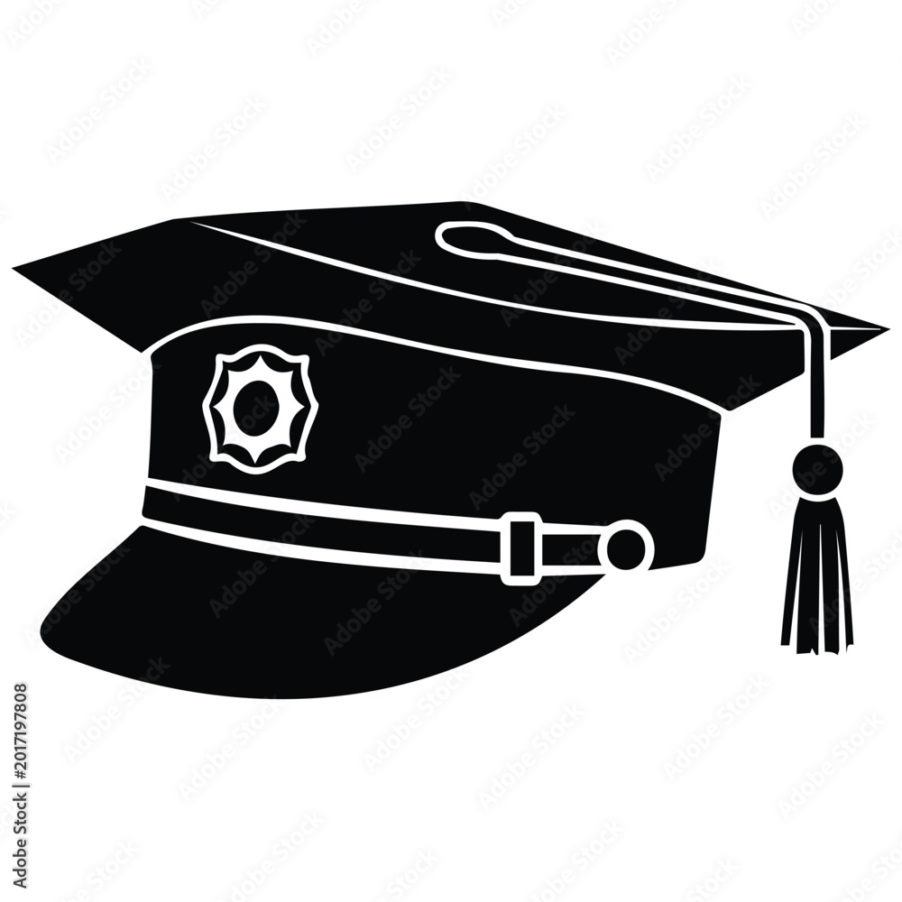 Police Graduation Cap Graduation cap and police hat hybrid silhouette vector illustration for ...