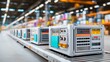 © vectorizer88 - Industrial conveyor with electronic control units in modern factory warehouse