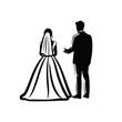© Margarita - Wedding couple silhouette. Bride in gown and groom in suit. Marriage and love concept. Vector illustration isolated on transparent background
