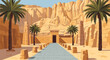 © Purnomo Semlirick - Egyptian Temple Entrance with Palm Trees A Stylized Vector Illustration