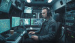 © ipolstock - Security operator monitoring digital screens inside a mobile command center surveillance van