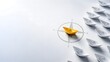 © emwe studio - Premium business leadership and financial success concept showing a golden paper boat leading a fleet of white boats over a navigation compass