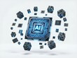 © Yurgentum - AI chip surrounded by futuristic microchips and circuits, signifies advanced technology.