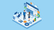 © Yahya - Business people analyzing data on a digital dashboard isometric illustration.