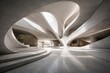 © Leonardo - Arquitectura abstracta con curvas geométricas fluidas y profundidad espacial monumental, superficies de hormigón blanco pulido