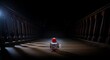 © Platon - A tiny red and silver toy robot standing alone in the middle of a vast, dark wooden hallway with long shadows