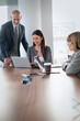 © gzorgz - Group of business people with laptops in a modern conference room and having business meeting