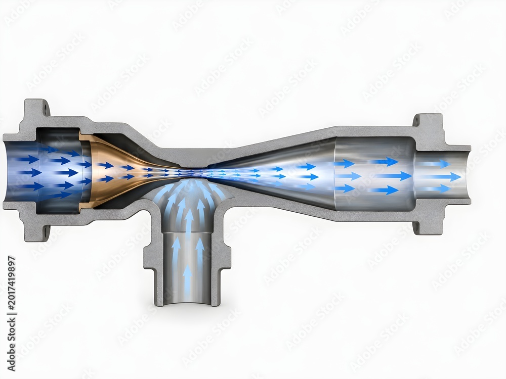 Entrained Diffuser Cross section diagram of a jet pump showing nozzle, throat, diffuser ...