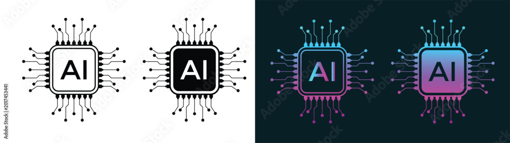Artificial intelligence hardware and circuit technology icons. AI ...