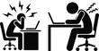 © Tusher - Stressed and exhausted person working on laptop at office desk with headache and sleepy