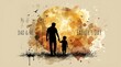 © Sharmin Akhter - Dad and Child Silhouette Watercolor Art Fathers Day Illustration