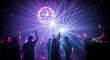 © Mukul - Iridescent disco ball reflecting light over a crowded dance floor on transparent background