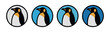 © Labib - King penguin head and body in various colorful round frames showing different angles and moods icon set.