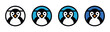 © Labib - Cute cartoon penguin head and body in various colorful round frames showing different angles and moods icon set.