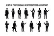 © Khalid - Professional accountant silhouettes in different poses, business people set with briefcases and documents, corporate office worker vector collection