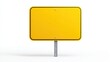 © BeatFlow - Blank yellow road sign with black border on a metal pole against a white background