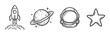 © David - Rocket ship, planet, astronaut helmet, and star icons in a hand-drawn doodle style, representing space exploration and cosmic adventure