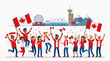 © NRdS - People celebrating canada with flags and cityscape in background