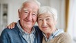 © evgenia_lo - Heartwarming Portrait of an Affectionate Elderly Couple Smiling Together in a Bright Room, Celebrating Love and Companionship in Their Golden Years