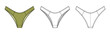 © aiven studio - Panel Thong Bikini Bottom Technical Fashion Illustration. Women Swimwear Vector Template. Front and Back View. Structured Seam Panels. High Cut Leg Opening. Modern Design. CAD Mockup Set.