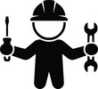 © Icon Stock - Handyman with hard hat holding wrench and screwdriver icon