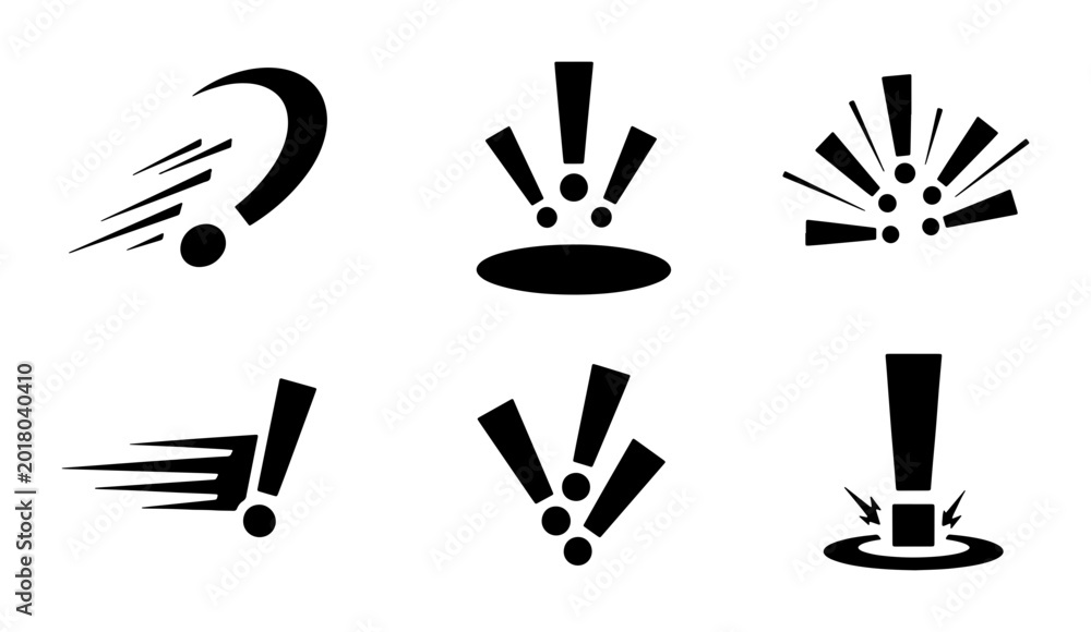 Dynamic Exclamation Mark and Question Mark Icons, Set of 6 Bold Graphic ...
