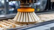 © Chaweewan - Industrial Brush Manufacturing Process with Close-Up View of Rotating Brush in Action on Production Line Featuring Fiber Bristles and Machinery Components