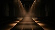© Tatiana - Empty fashion runway with dramatic stage spotlights. Dark indoor event hall prepared for a show. Professional lighting design for theatrical performance or catwalk presentation theme.