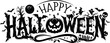 © firoz - Black happy halloween typography with spooky decorations isolated on white background