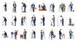 © Sabiqul - Collection of flat vector illustrations depicting professional men in suits using cameras and tripods for vlogging, photography, and content creation in various settings.