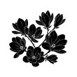 © Imam - Magnolia flower branch silhouette illustration with white line detail on white background
