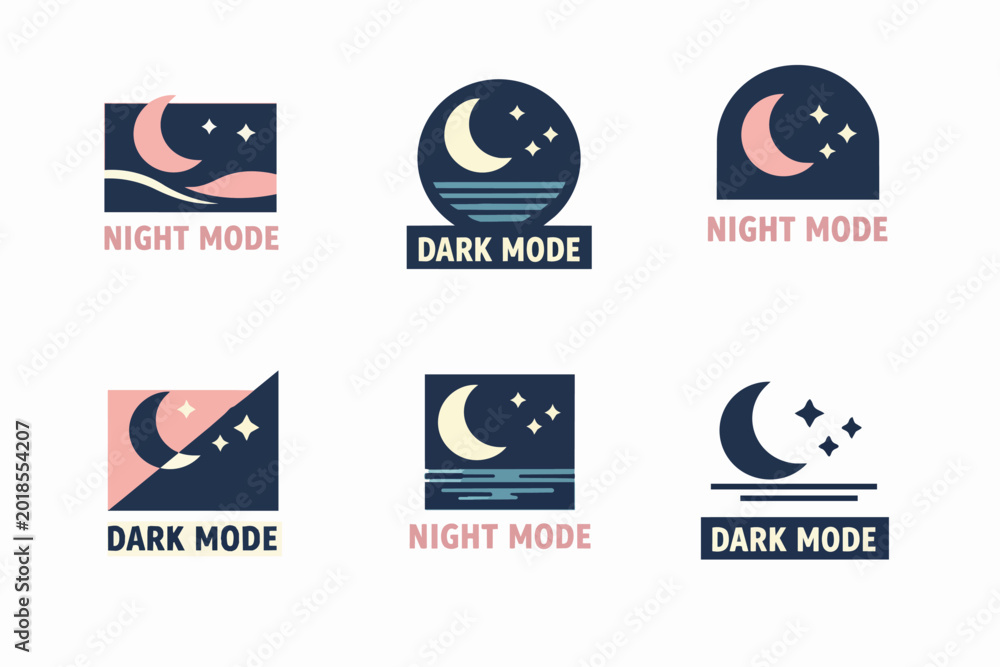Night mode and dark mode user interface toggle icons with moon and ...