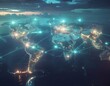 © Man - Conceptual holographic map visualizing interconnected global air and sea freight logistics routes.