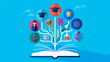 © REEMA - Knowledge tree with educational icons blooming from an open book against a blue sky