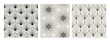 © Curly_Pat - Vector seamless pattern set. Monochrome graphic surface design. Decorative geometric flowers. Regular floral backgrounds. Elegant linear petals. Contemporary stylish ornaments.