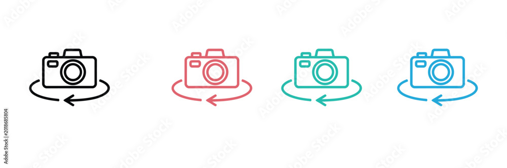 White Camera Rotation Icon Camera Rotation Icon with Circular Arrow for 360 Degree View ...