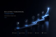 © buatakun - A futuristic staircase leads to success with glowing blue lights and icons.