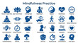 © Iconique Studio - Mindfulness practice icons and symbols for meditation yoga and wellness concepts with blue color palette on white background