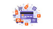 © Minda - E-commerce and Secure Online Payment Concept Vector Illustration with Credit Card, Shopping Cart, Discount Tags, and Fast Delivery Icons